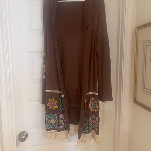 Judith March Brown Embroidered Jacket with Fringe